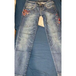 Jeans Skinny Denim Rose Floral Boho Feminine Girlfriend WHBM Pretty 0-2